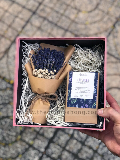 Combo hộp quà tặng nến thơm hoa lavender khô