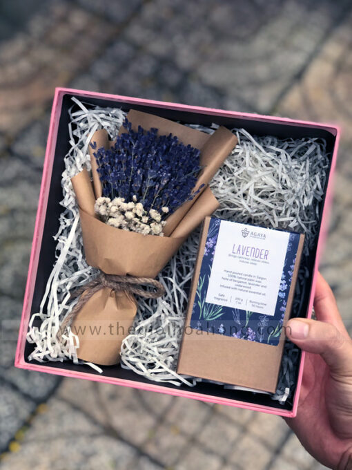 Combo hộp quà tặng nến thơm hoa lavender khô